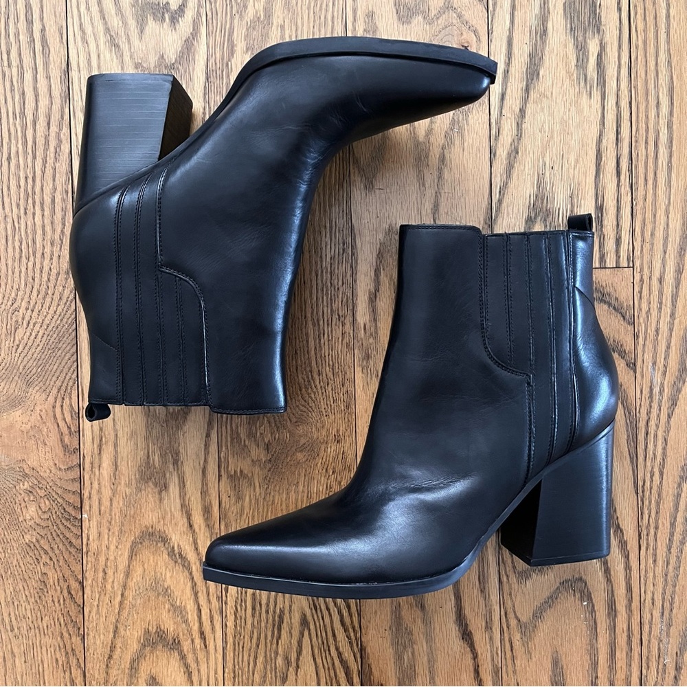 Marc Fisher Loshay Black Pointed Block Leather Western Boots Sz 12